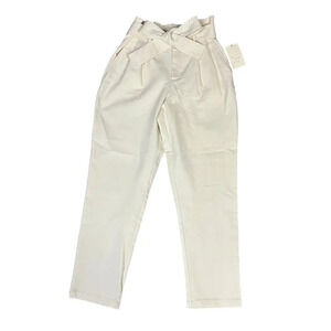 NWT A New Day Women's High Rise Paperbag Pleated Belt‎ Pants Ivory Size 0